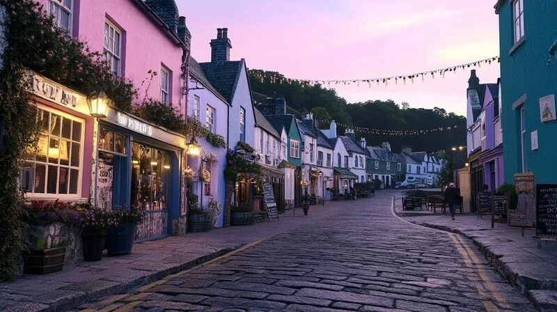 Charmante rue irlandaise aux maisons colorées, parfaite pour une immersion linguistique culturelle