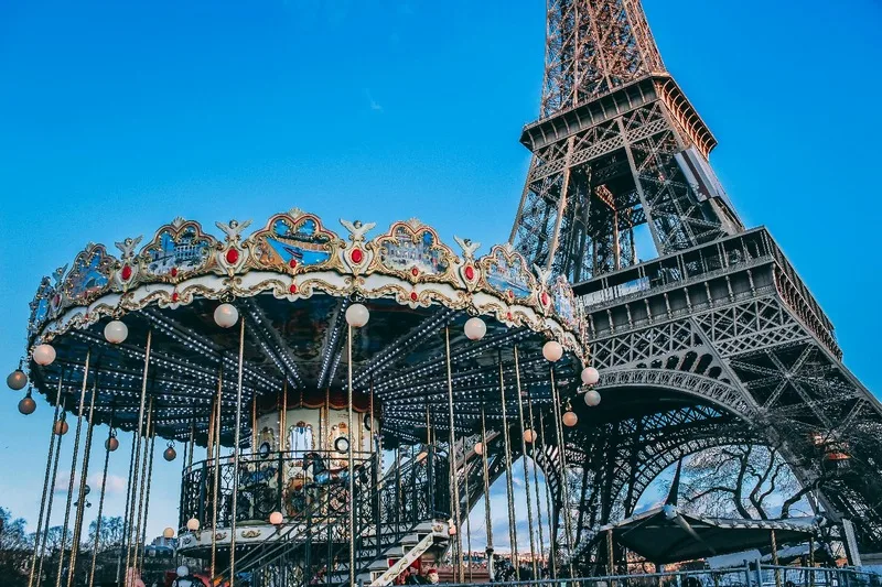 Eiffel Tower and carousel evoke Parisian culture in French language immersion experience