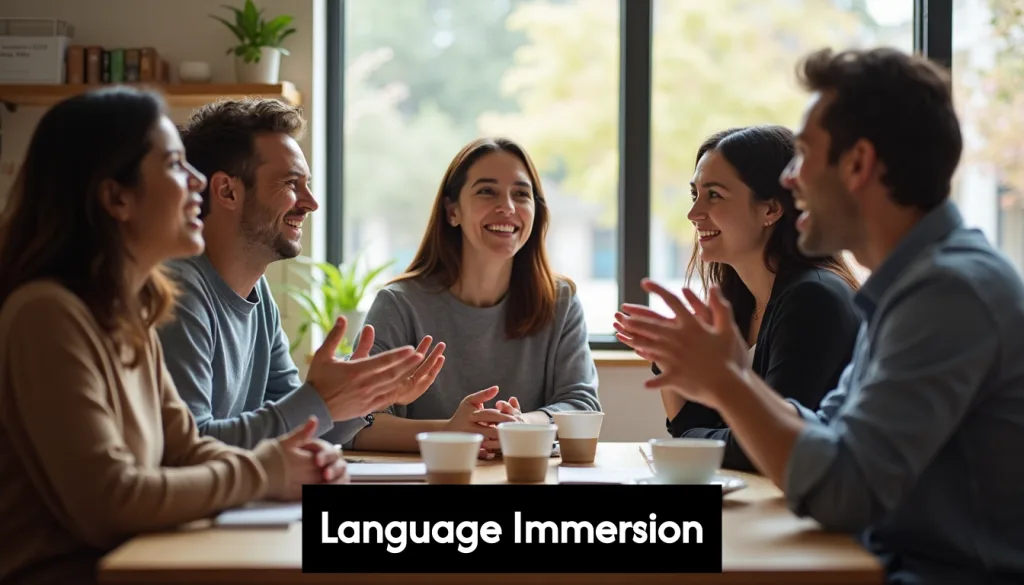 Adults practicing language in immersive group setting